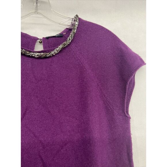 Womens Designer Magaschoni Purple Short sleeve cashmere sweater metal rhinestone - Picture 2 of 7
